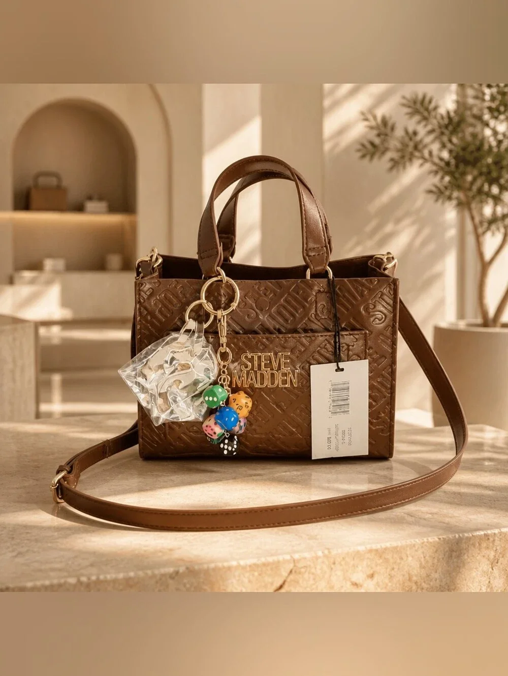 Steve Madden Brown Embossed Satchel Crossbody Bag